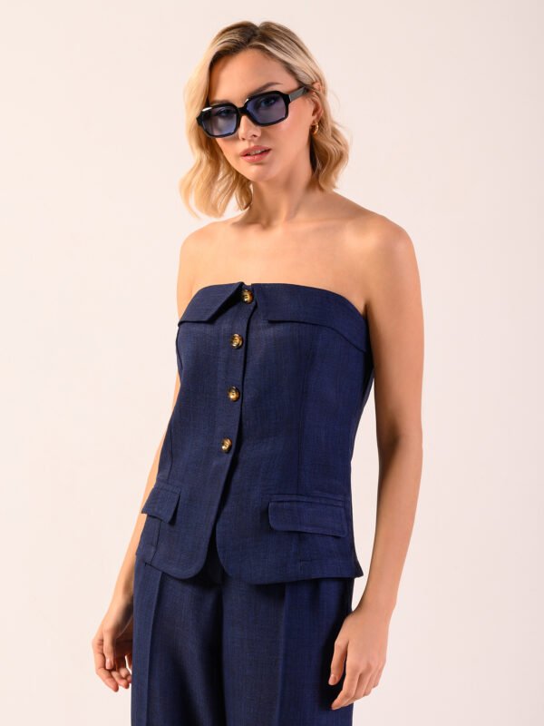 Στράπλες Τοπ Λινό Με Κουμπιά