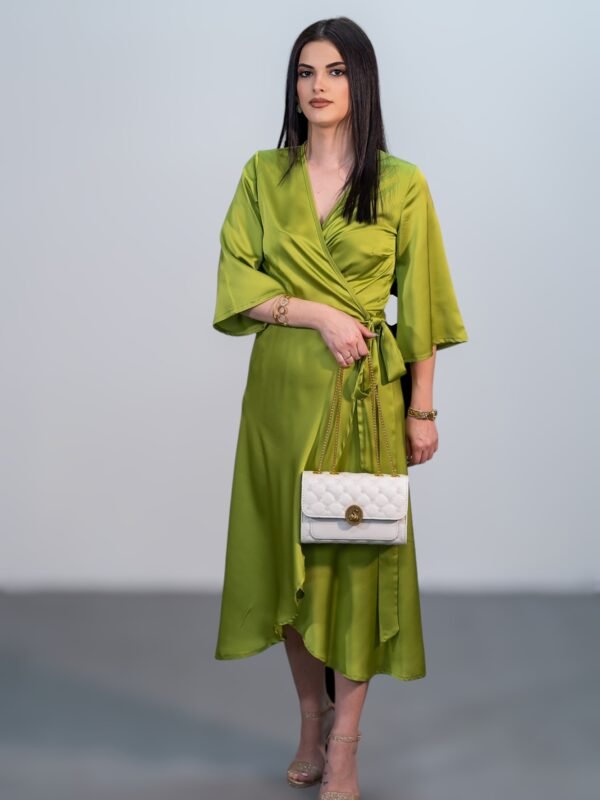 Φόρεμα Σατέν Μονόχρωμο Με Δέσιμο Κρουαζέ